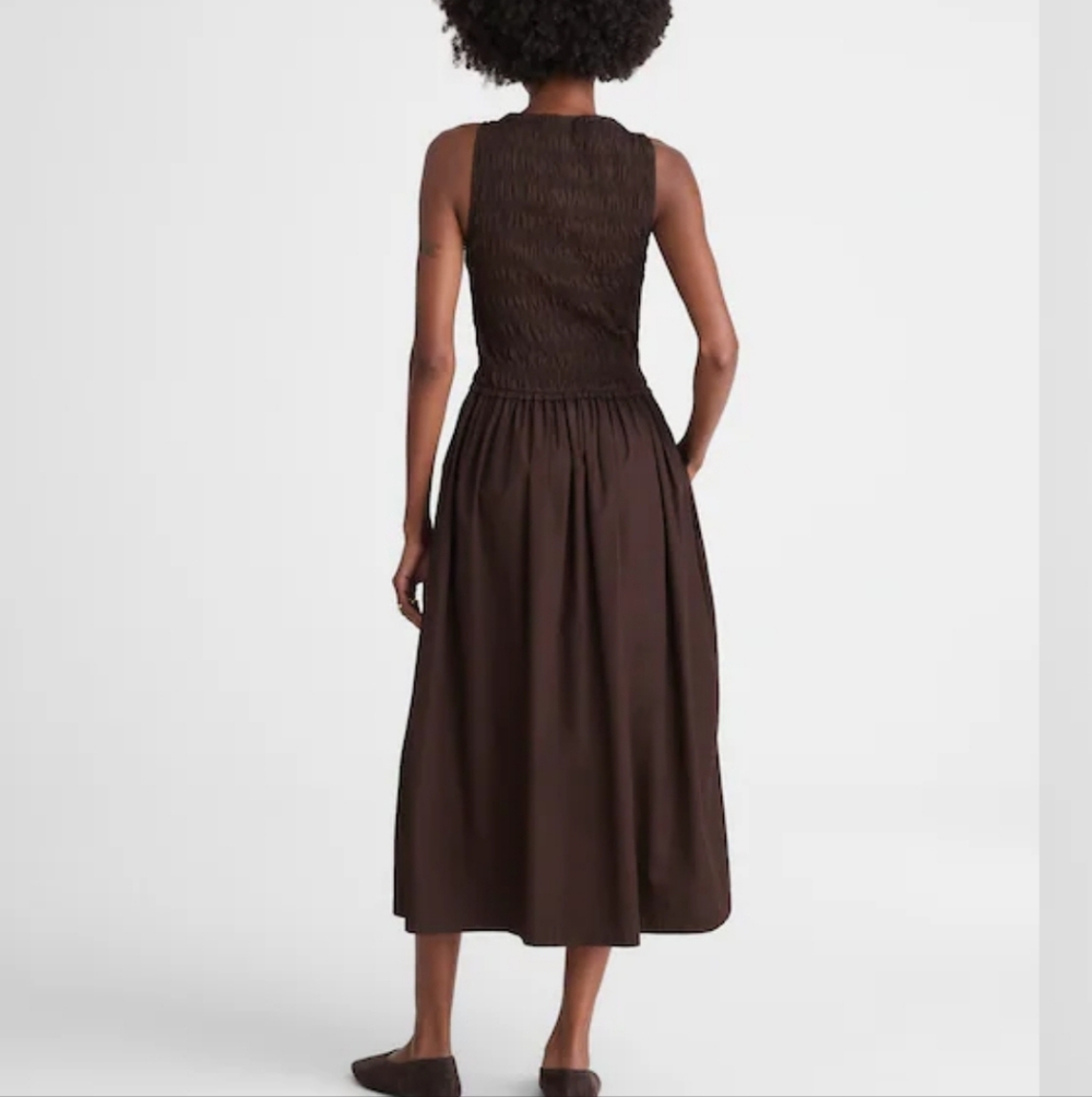 Madewell The Melody Smocked Midi Dress Size M NWT Brown Molasses - Picture 5 of 12